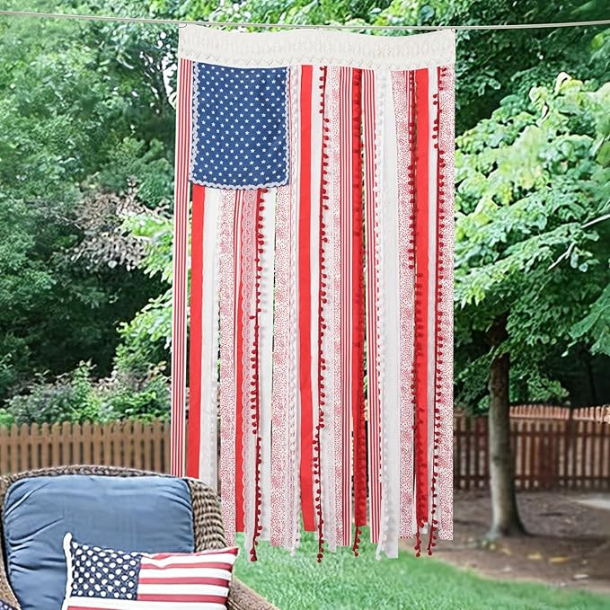 Amazon.com : 4th of July Decorations - Vintage American Flag 4 x 2.3 Ft Rustic Rag Ribbon Flag Ba... | Amazon (US)