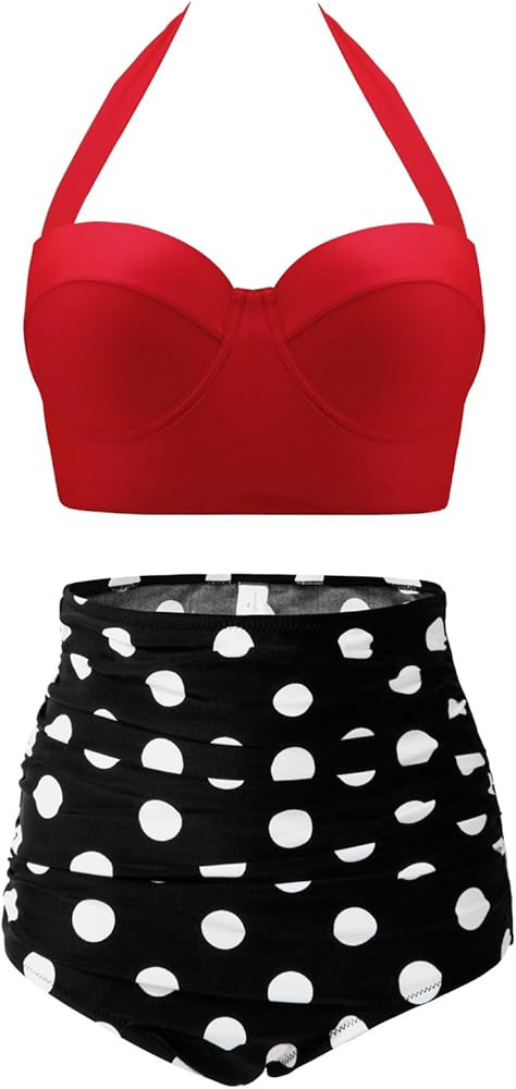 CHERRY CAT Womens Vintage Retro Polka High Waisted Underwire Bikini Two Piece Swimsuits | Amazon (US)