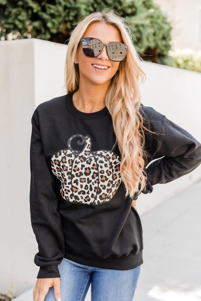 Animal Print Pumpkin Graphic Black Sweatshirt | The Pink Lily Boutique