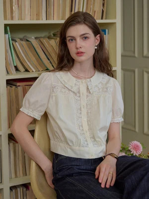Everleigh Round Neck Lace Blouse | Simple Retro