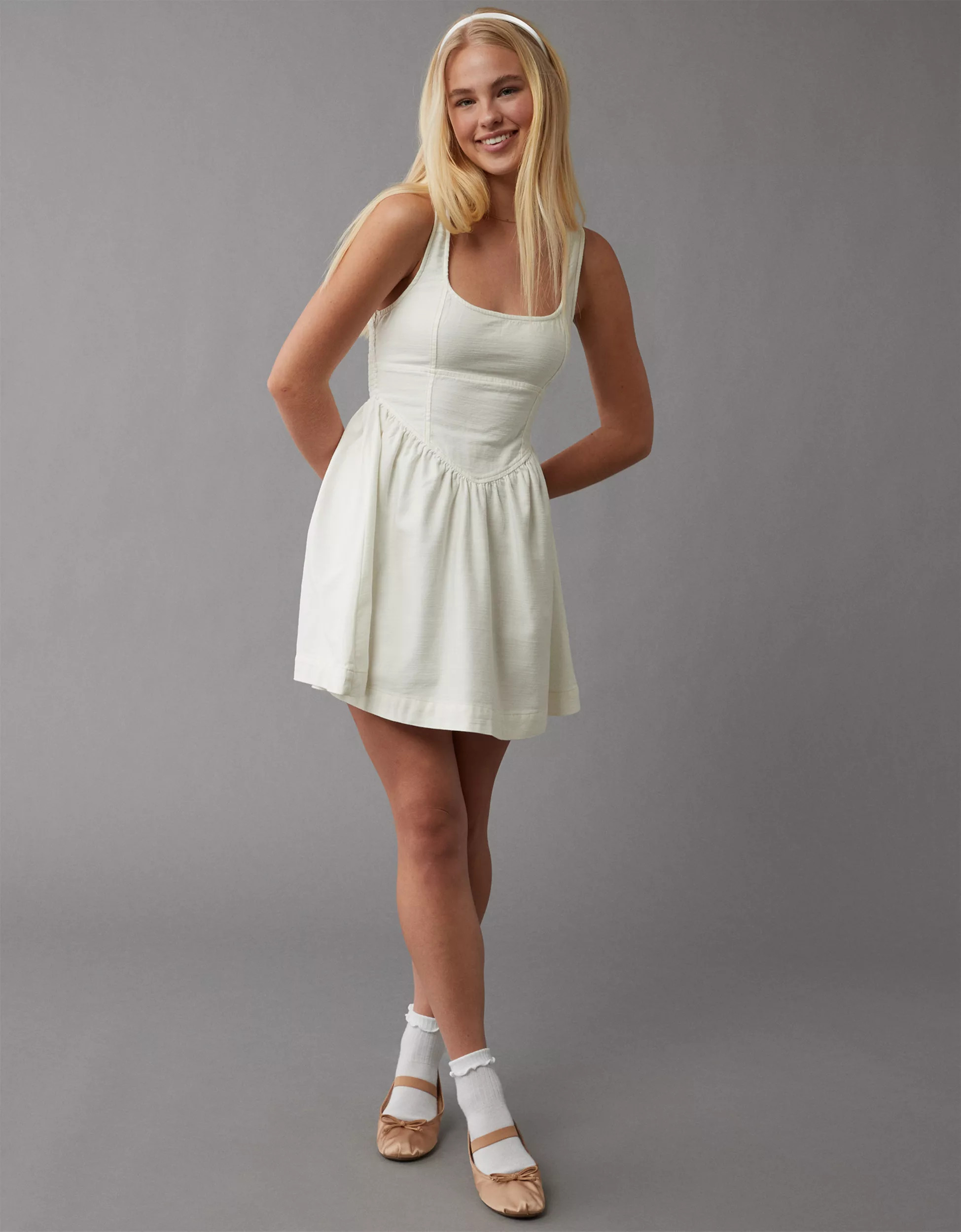 american eagle white corset dress AE Corset Bodice Midi Dress