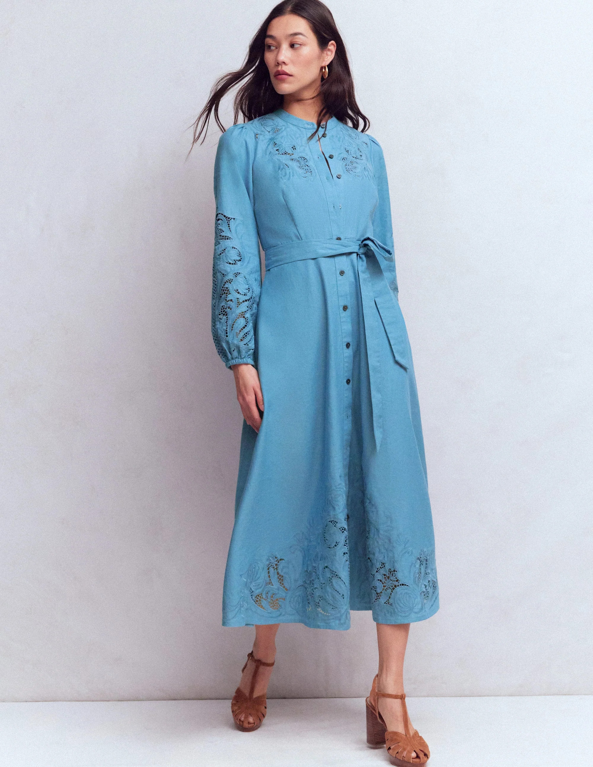 Mae Linen Blend Shirt Dress-Blue Heaven | Boden (US)