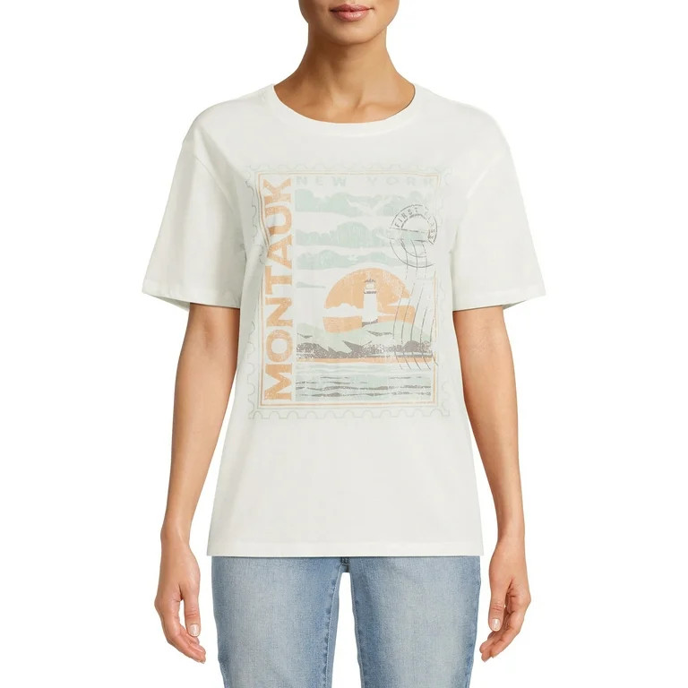 Time and Tru Women's Montauk NY Graphic Short Sleeve Tee | Walmart (US)