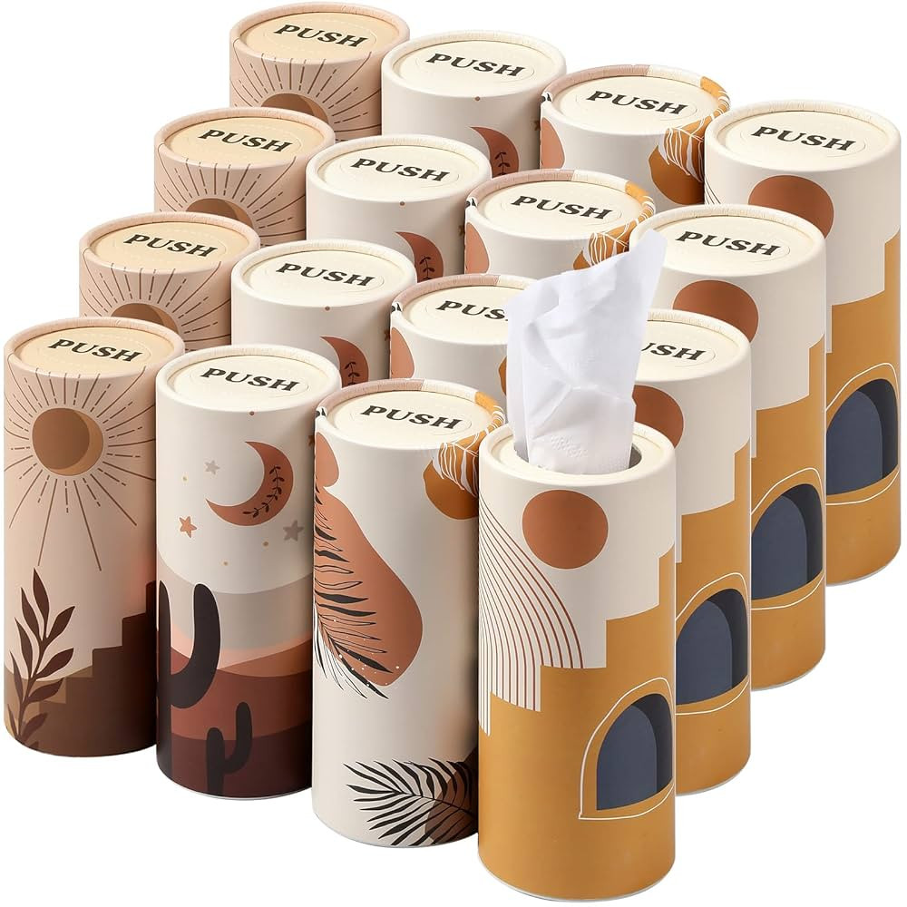 Tatuo 16 Pack Car Tissues Cylinder Holder with 3 Ply Facial Bulk Boho Round Tissue Holder Travel ... | Amazon (US)