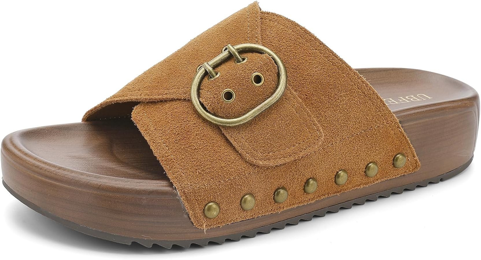 UBFEN Womens Slides Platform Sandals - Genuine Leather, Arch Support Comfortable Buckle Sandals f... | Amazon (US)