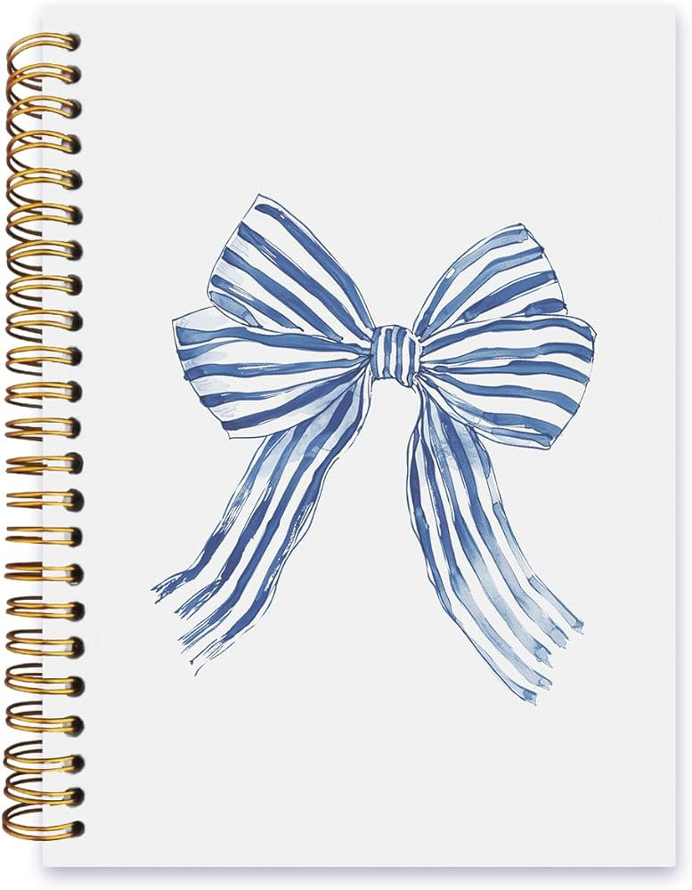 Blue Stripe Ribbon Bow Notebook,Trendy Coquette Lined Spiral Notebook Hardcover,College Ruled Not... | Amazon (US)