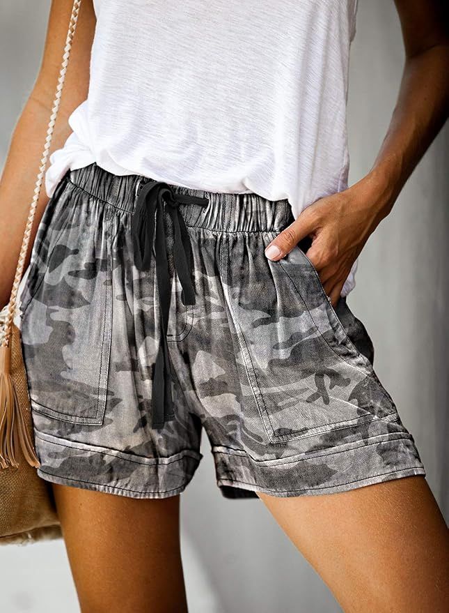 Elapsy Womens Casual Drawstring Elastic Waist Summer Shorts with Pockets S-2XL | Amazon (US)