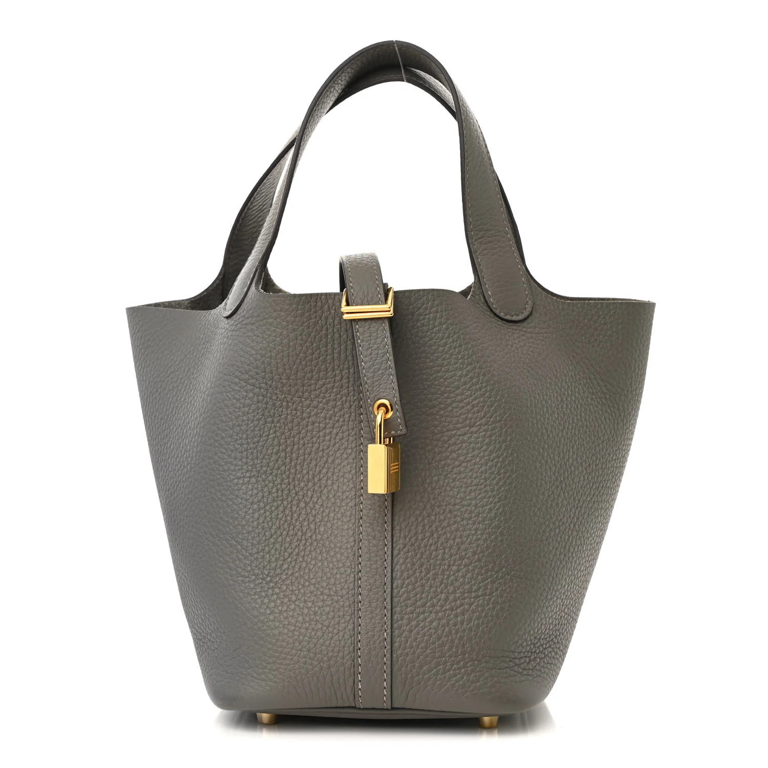 Taurillon Clemence Picotin Lock 18 PM Gris Meyer | FASHIONPHILE (US)