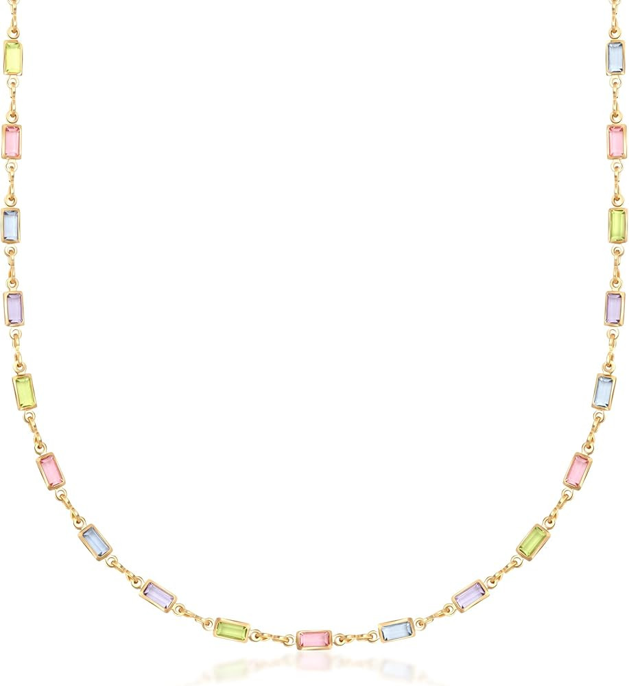 Barzel 18K Gold Plated Multi Stone Crystal Baguette Necklace for Women - Made In Brazil | Amazon (US)