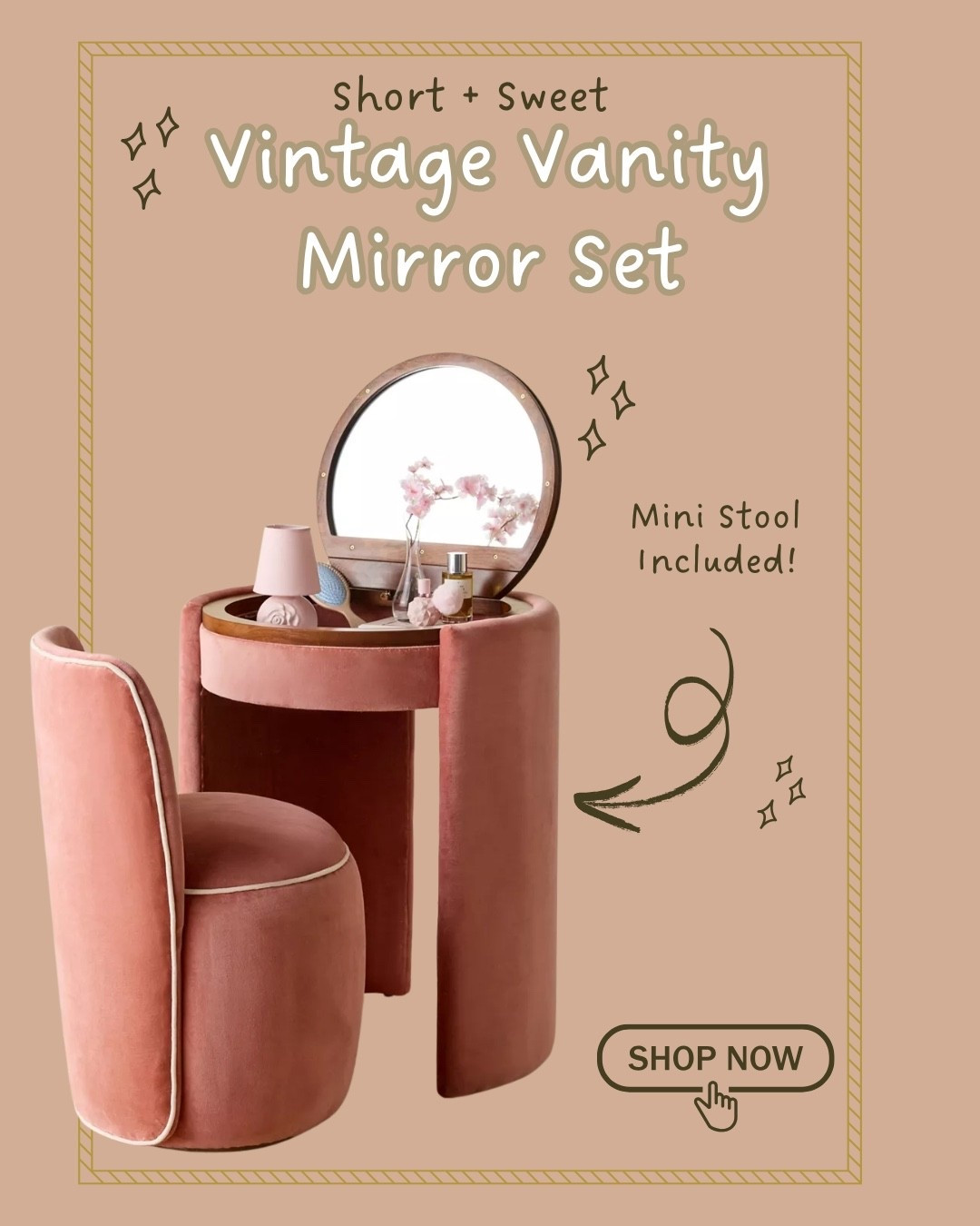 ✨ Compact Vanity & Stool Set ✨
Upgrade your space with this upholstered vanity table with mirror—a stylish and functional piece perfect for small bedrooms, apartments, or dorms. Featuring a fold-down mirror with soft-close hinges, it doubles as a makeup vanity and writing desk in one. Complete with a matching upholstered stool that tucks neatly underneath, this set offers versatile storage and modern design for everyday use.

Shop this space-saving vanity desk set to create the perfect corner for your morning routine. 🌿

#LTKNYFW 

#LTKBeauty #LTKHome