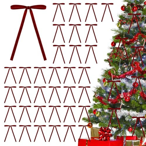 36 Pcs Wine Red Velvet Christmas Bows - 5 x 7 Inch Vintage Tree Bows for Rustic Christmas Decor & Wreaths | Amazon (US)