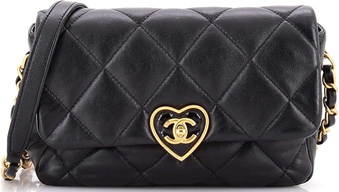 Amazon.com: Chanel, Pre-Loved Coco Love CC Heart Flap Bag Quilted Lambskin Small, Black : Amazon ... | Amazon (US)
