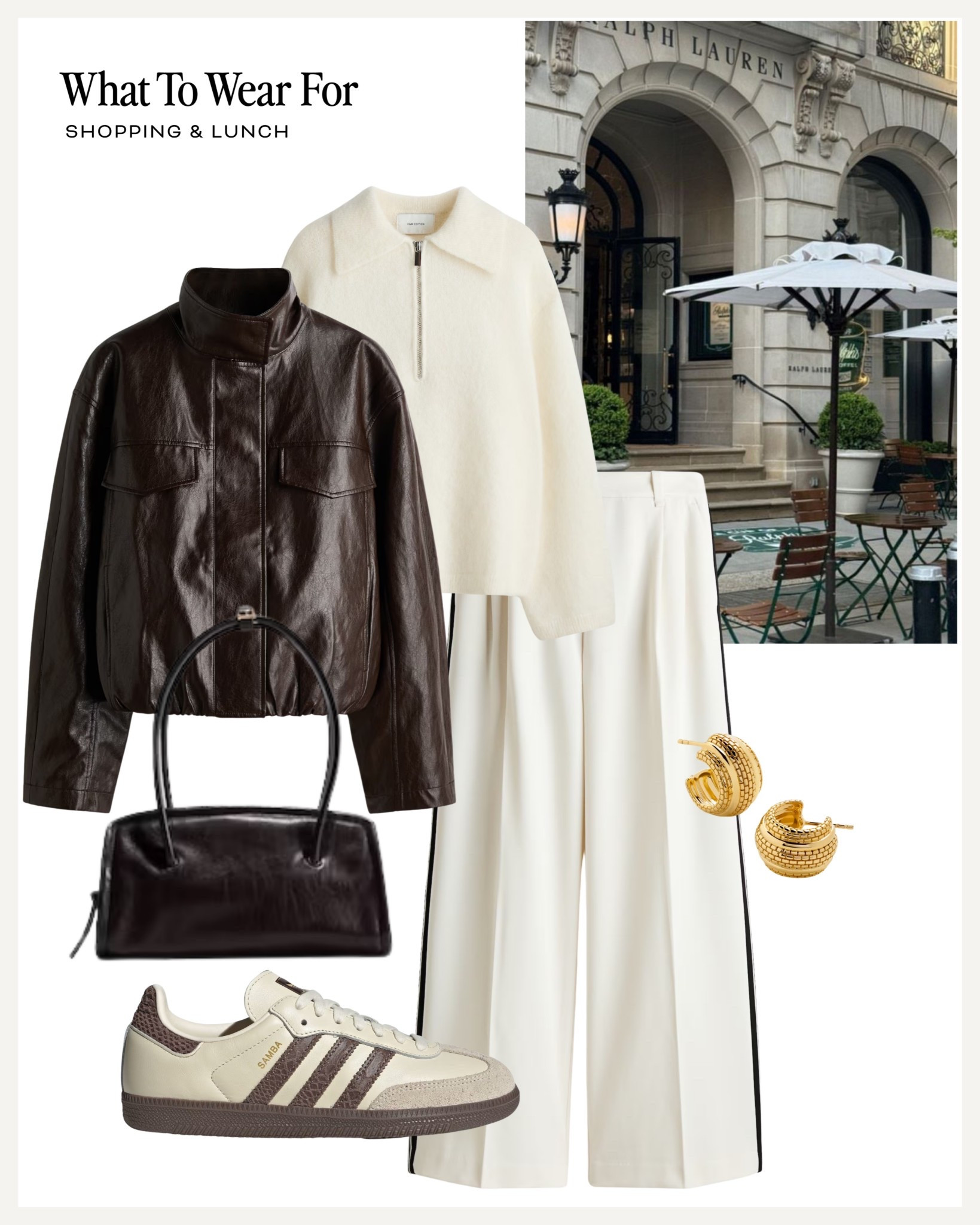 Shopping & lunch 

H&M new in / winter style / faux leather jacket / tailored trousers / adidas sambas 

#LTKuk #LTKwinter