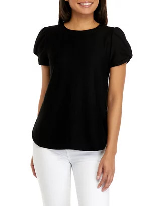 Women's Ribbed Puff Sleeve Terry Top | Belk