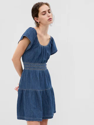 Denim Flutter Sleeve Tiered Mini Dress | Gap (US)