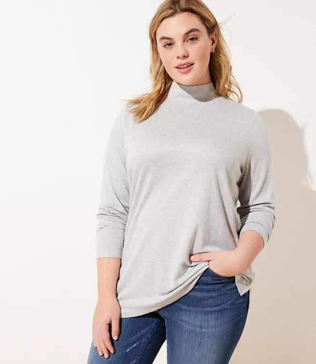 LOFT Plus Button Back Mock Neck Top | LOFT | LOFT