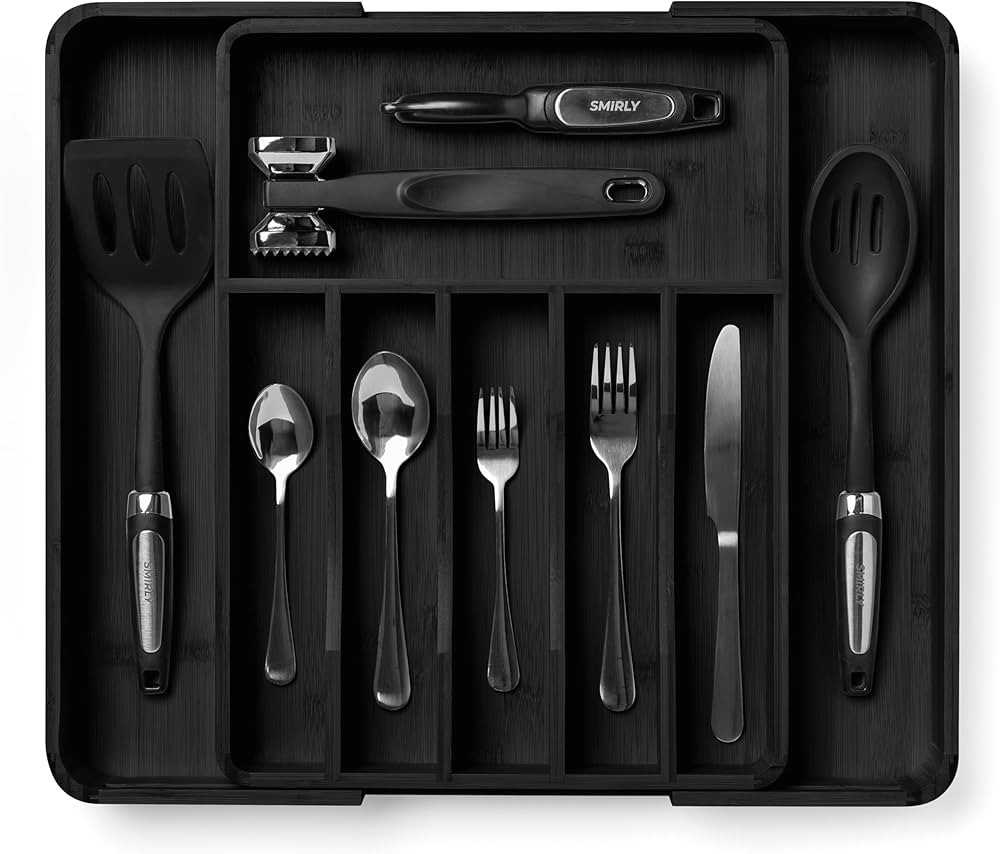 SMIRLY Silverware Drawer Organizer – Bamboo Kitchen Drawer Organizer, Adjustable Utensil Holder... | Amazon (US)
