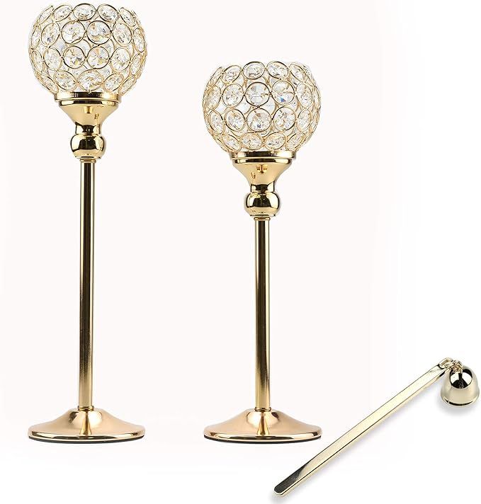 Lindlemann Tall Crystal Candle Holders - Set of 2, with Candle Snuffer - Ornate centerpieces for ... | Amazon (US)