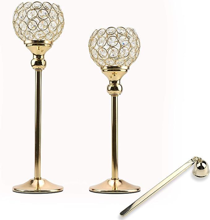 Lindlemann Tall Crystal Candle Holders - Set of 2, with Candle Snuffer - Ornate centerpieces for ... | Amazon (US)