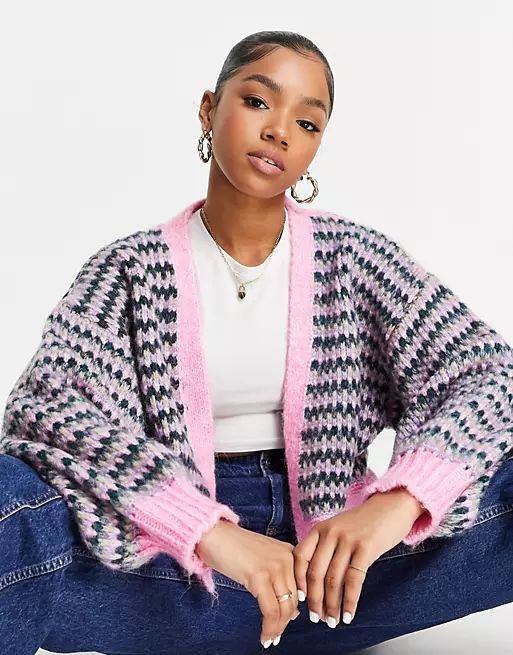 Topshop knitted stitchy colorful cardi in pink | ASOS (Global)
