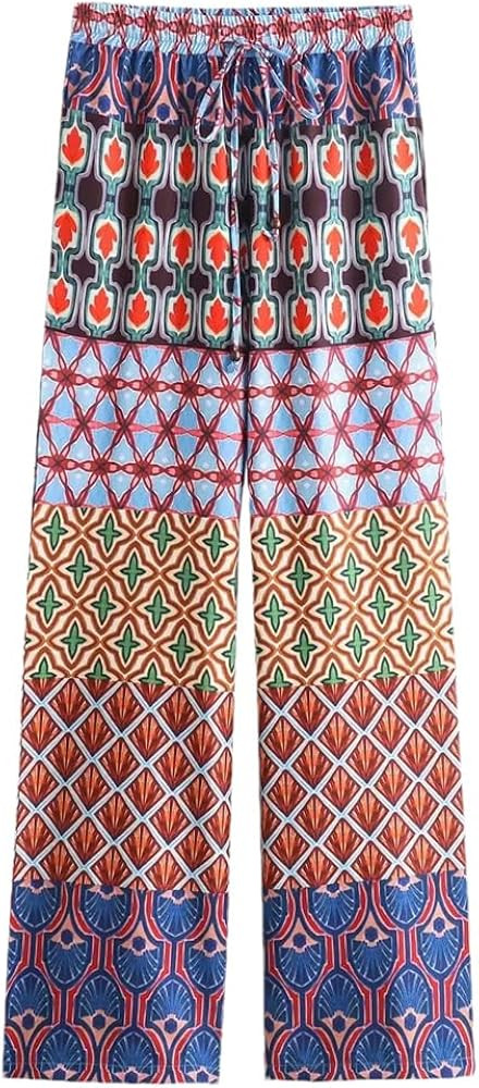 Women Print Wide Leg Pants for High Waist Baggy Pants Woman Summer Boho Pleated Pants | Amazon (US)