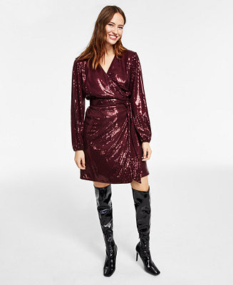 INC International Concepts Women's Sequin Mini Wrap Dress, Created for Macy's & Reviews - Dresses... | Macys (US)