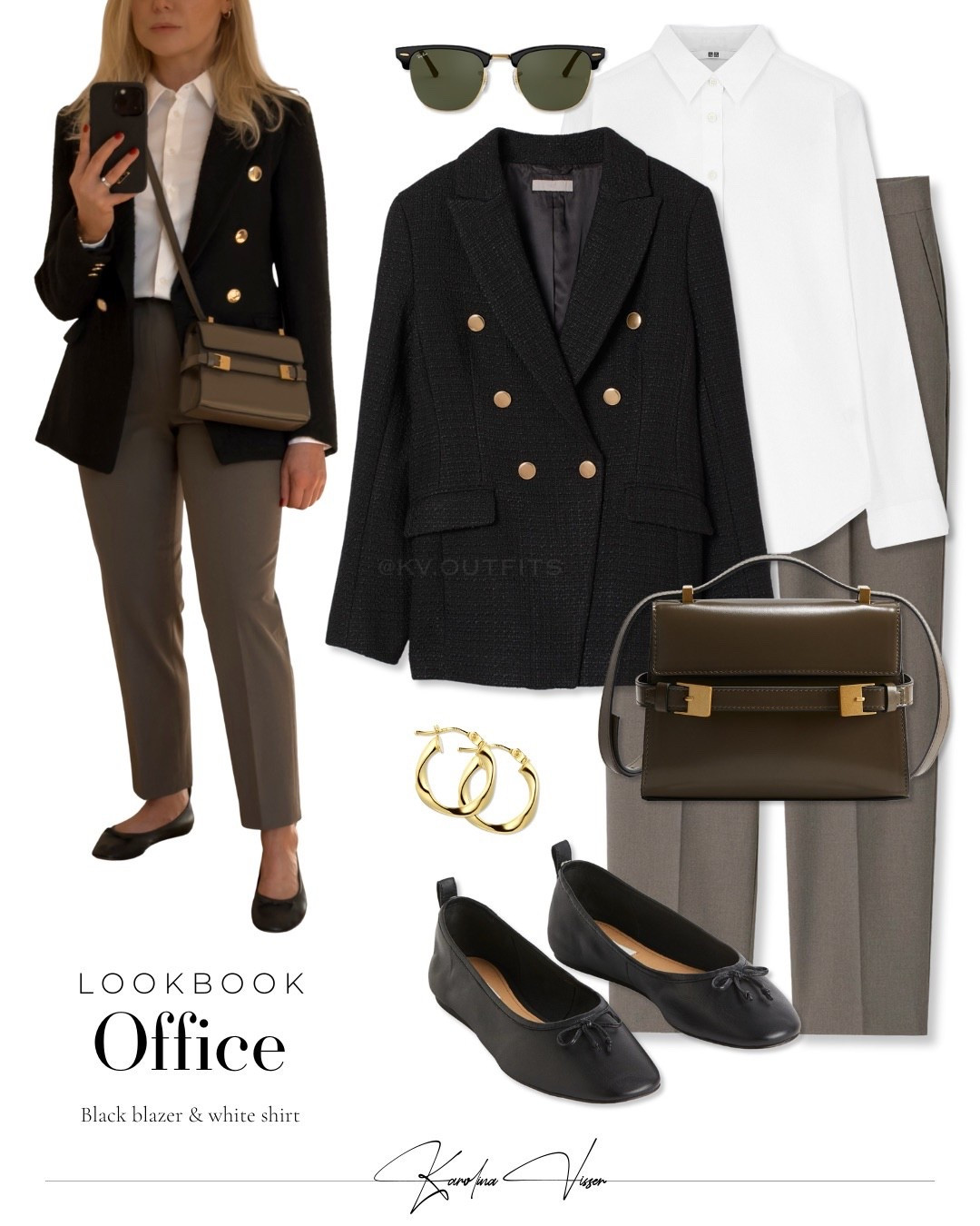 Office Outfit 🖤🫒✨

Tags: black boucle textured blazer with gold buttons h&m brown smart ankle trousers uniqlo white shirt uniqlo black leather ballet pumps h&m khaki crossbody bag h&m gold hoop earrings black ray-ban sunglasses timeless fashion office outfit summer outfit spring outfit classic style workwear 

#LTKstyletip #LTKsummer #LTKworkwear