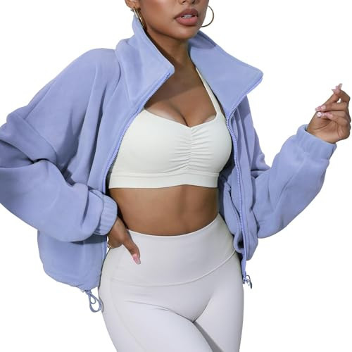Acubozzntb Light Purple Fleece Jacket Womens Full Zip Up Button Down Crop Jackets for Women Fashion M | Amazon (US)