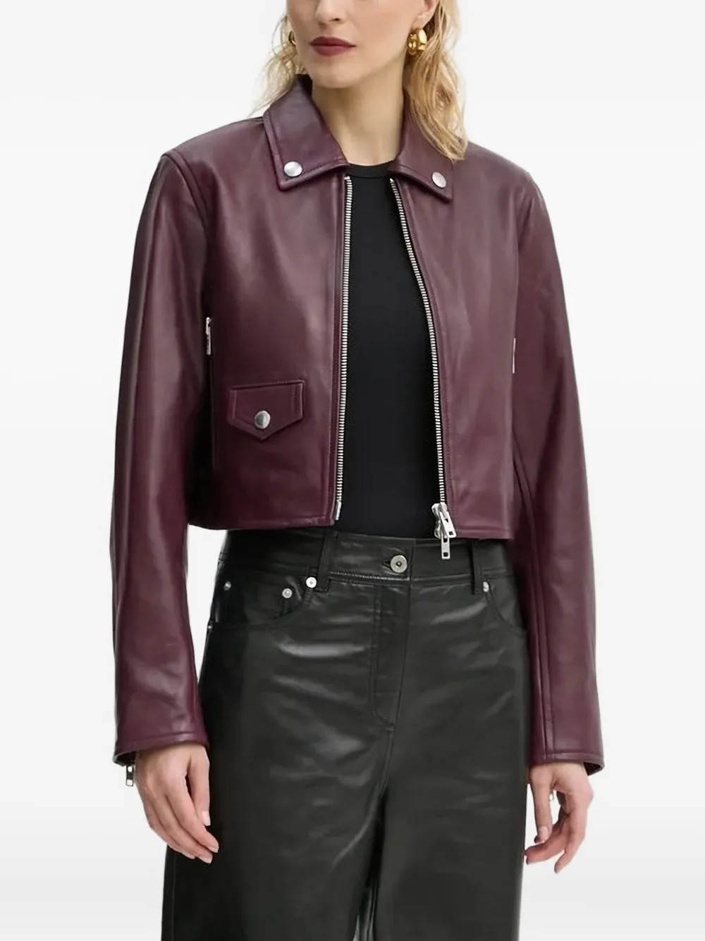 STAND STUDIO zip-fastening flap-pocket Leather Jacket | Red | FARFETCH UK | Farfetch Global