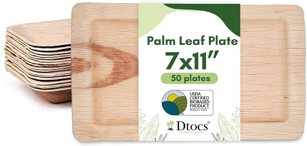 Dtocs Palm Leaf Plates 7x11 Inch Rectangle (Pack 50) | Bamboo Tray Look Eco-friendly Compostable ... | Amazon (US)