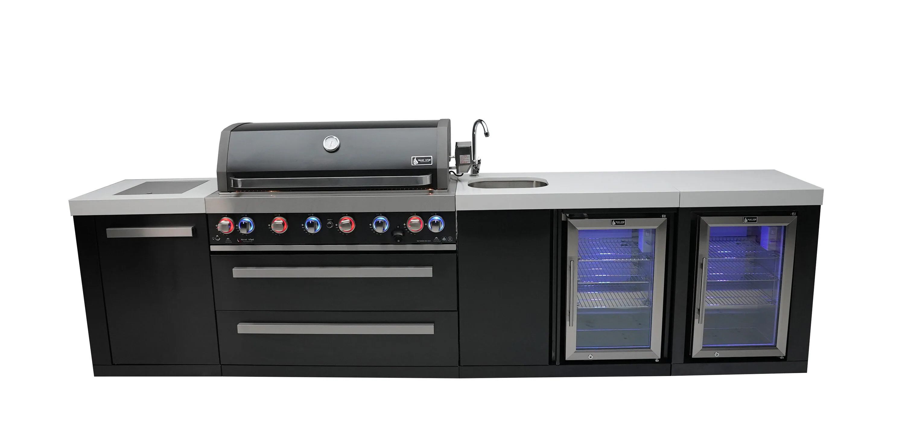 Mont Alpi 805 Black Series 120-in W Black Grill island Modular Outdoor Kitchen 6 -Burners Stainless Steel one_size | MAI805-BSSBEVFC | Lowe's