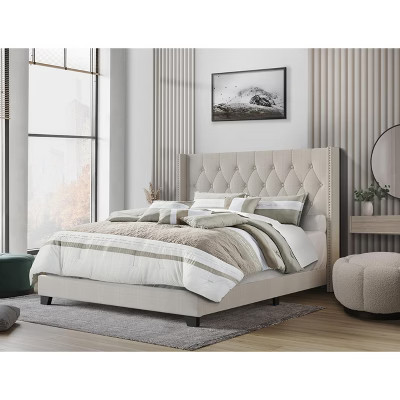 Home Design Danbury King Tufted Upholstered Panel Bed, Warm Gray Linen | Target