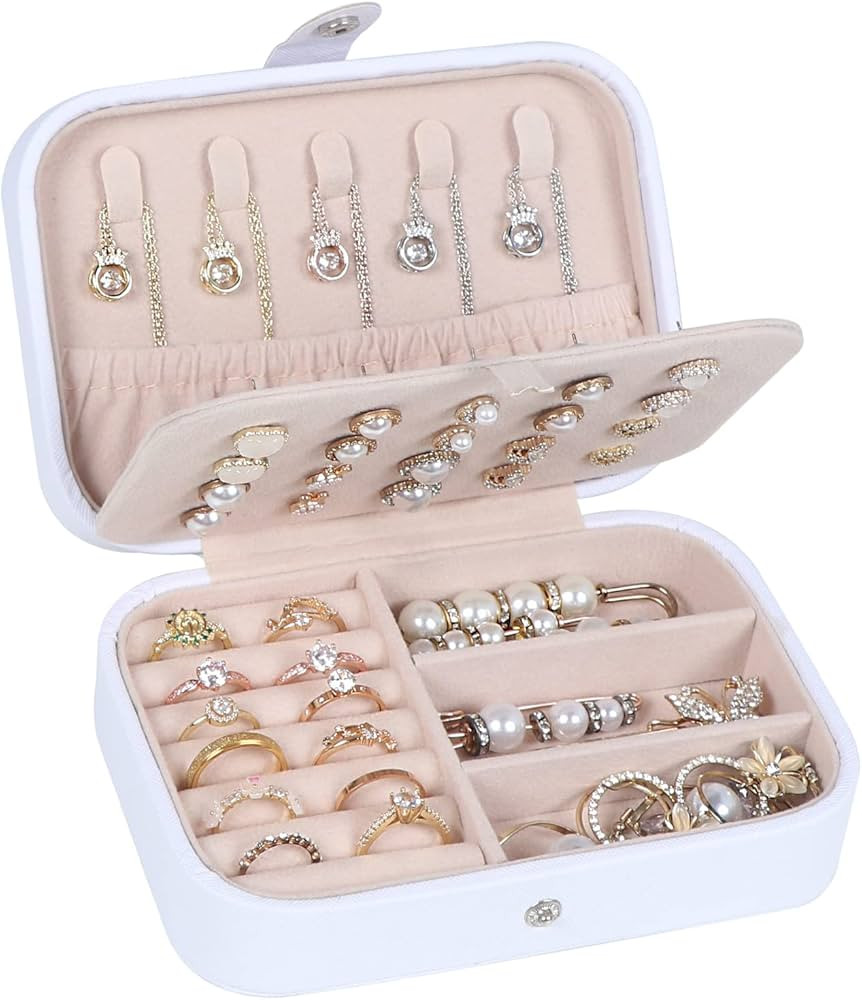 Travel Jewelry Box, PU Leather Small Jewelry Organizer for Women Girls, Double Layer Portable Min... | Amazon (US)
