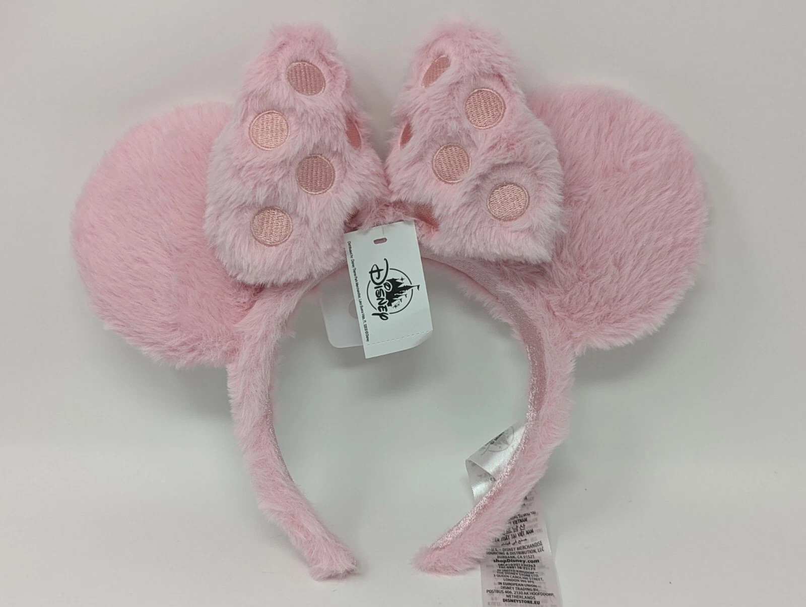 Pink Fuzzy Polka Dot Bow Minnie Mouse Ears Headband Disney Parks | eBay US