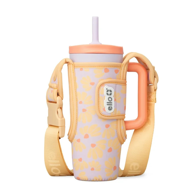 Ello 24 oz Ultra Clean Stainless Steel Tumbler with Bottle Bag Sling, Flowers | Walmart (US)