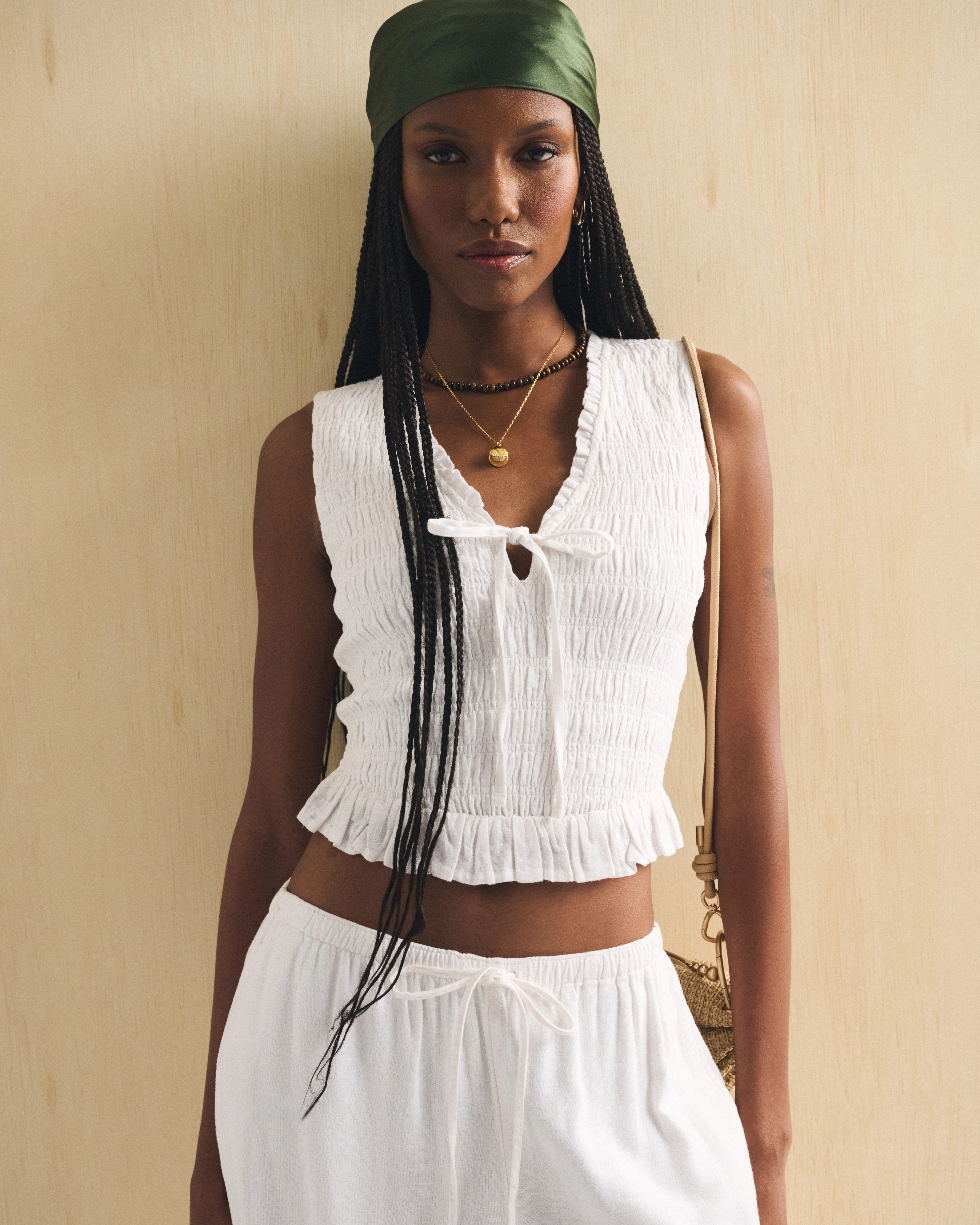 Linen-Blend Smocked Tie-Front Top | Abercrombie & Fitch (US)