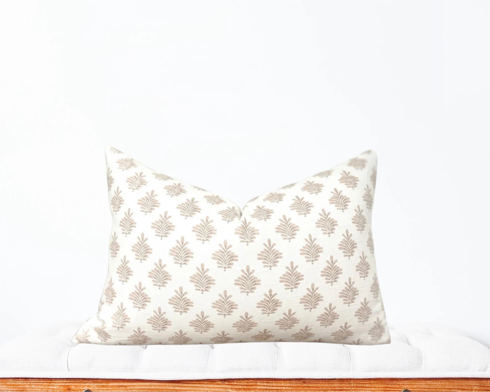 Block Print Pillow Cover Floral Pillow Fall Beige White Throw Pillow Modern Pillow Cover Linen Lo... | Etsy (US)