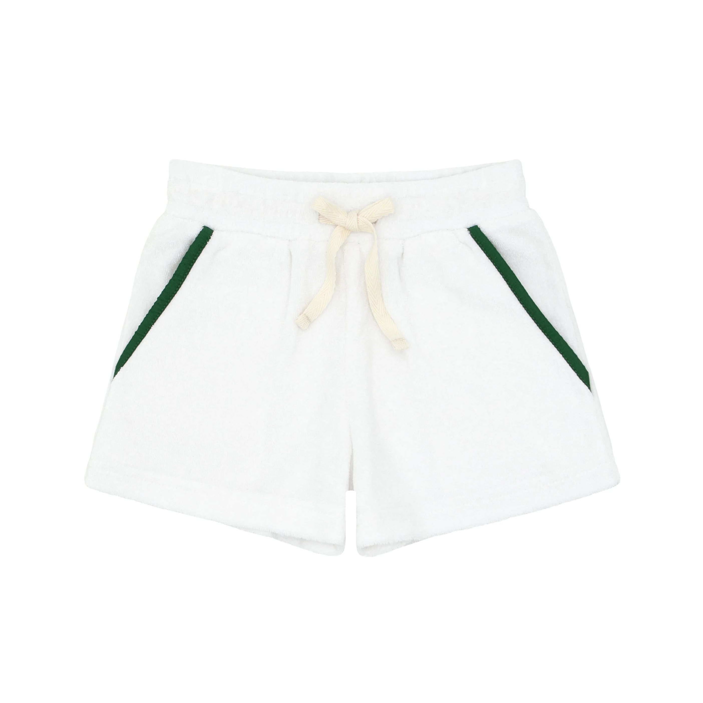 boys white terry shorts with charleston green trim | minnow