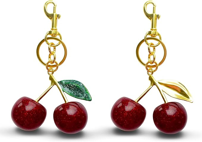 Cherry Keychain 2-Pack, Alloy Cherry Bag Charms for Purse,Bags, Backpacks - Semi-Handmade Durable... | Amazon (US)