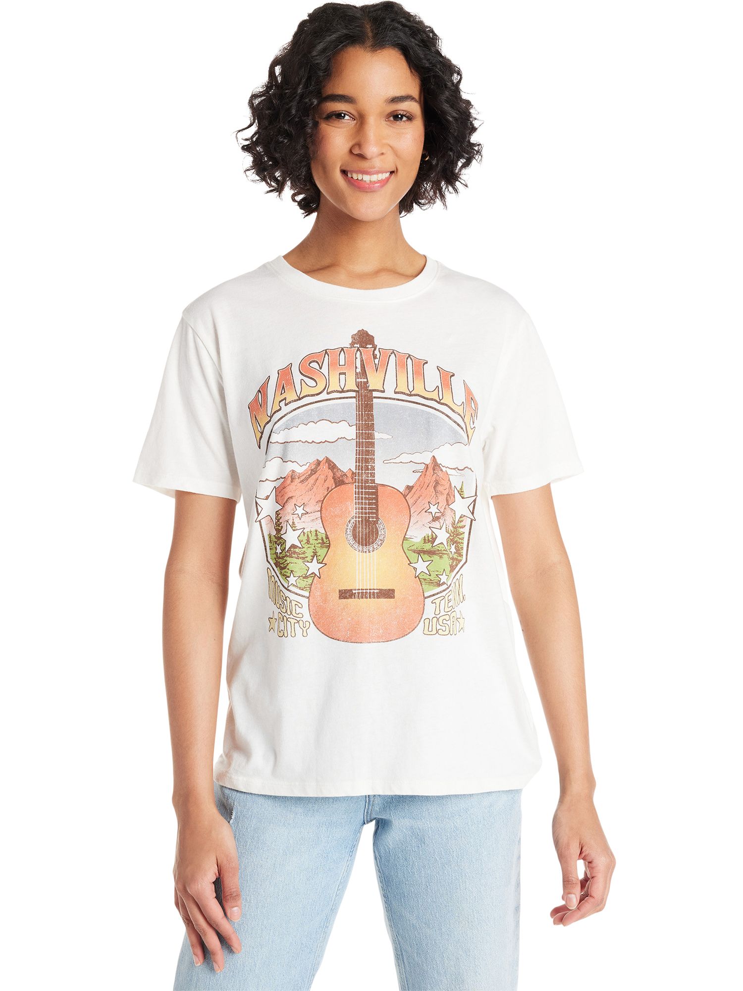 Time and Tru Women's Palm Springs and Nashville Graphic Tee with Short Sleeves, 2-Pack, Sizes XS-... | Walmart (US)