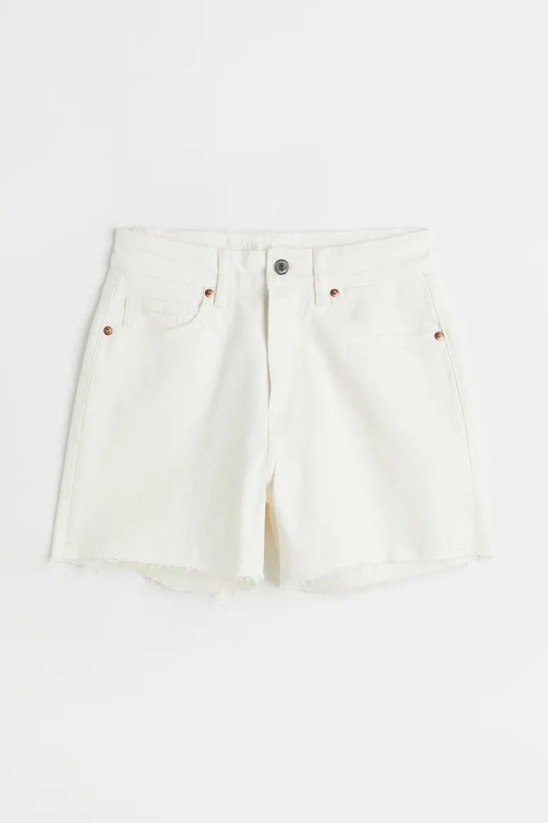 5-pocket shorts in washed denim. High waist, zip fly with button, and raw-edge hems. | H&M (US)