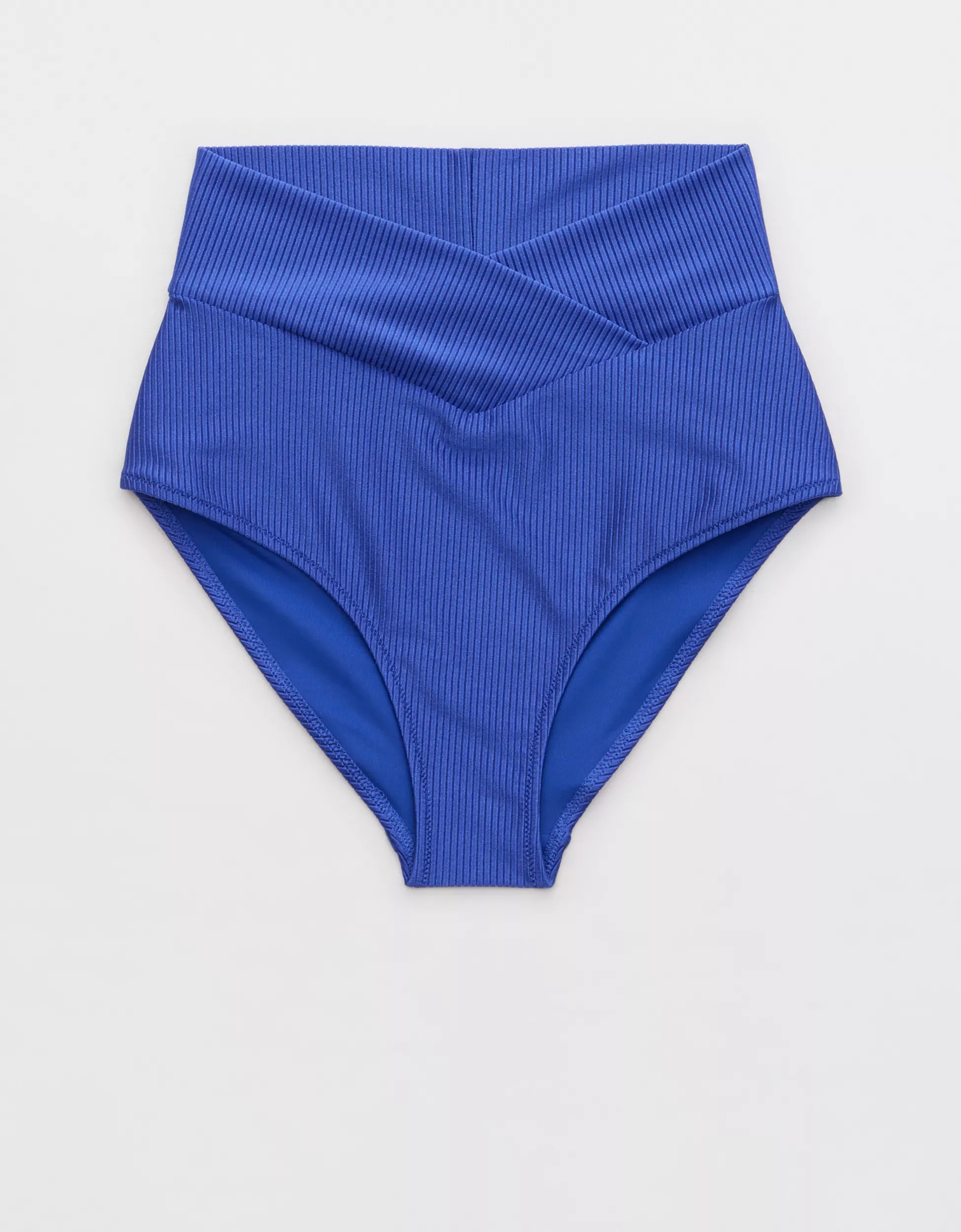 Aerie Shine Rib Crossover High Waisted Bikini Bottom | Aerie