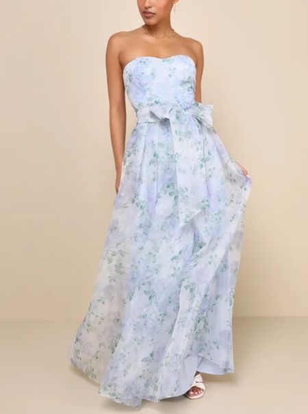 Shop wedding guest dresses! The Charming Sweetness Periwinkle Floral Organza Pleated Maxi Dress is under $120.

Keywords: Maxi dress, floral print dress, strapless dress, spring dress, spring outfit, party dress, garden party dress, summer dress, summer outfit, day date, Easter, Easter dresss#LTKSpringSale

#LTKparties #LTKwedding