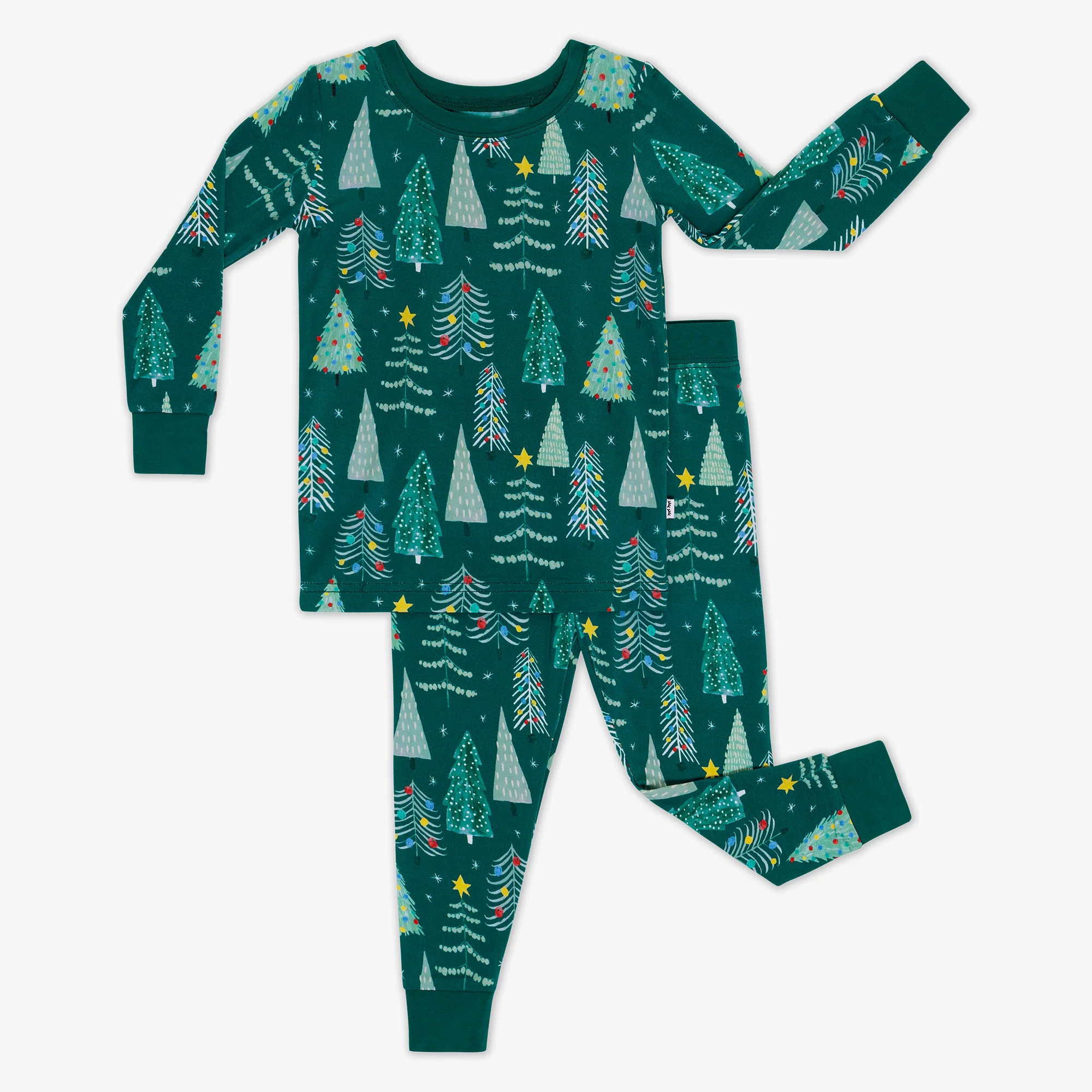 Green Twinkling Trees Two-Piece Pajama Set | Little Sleepies