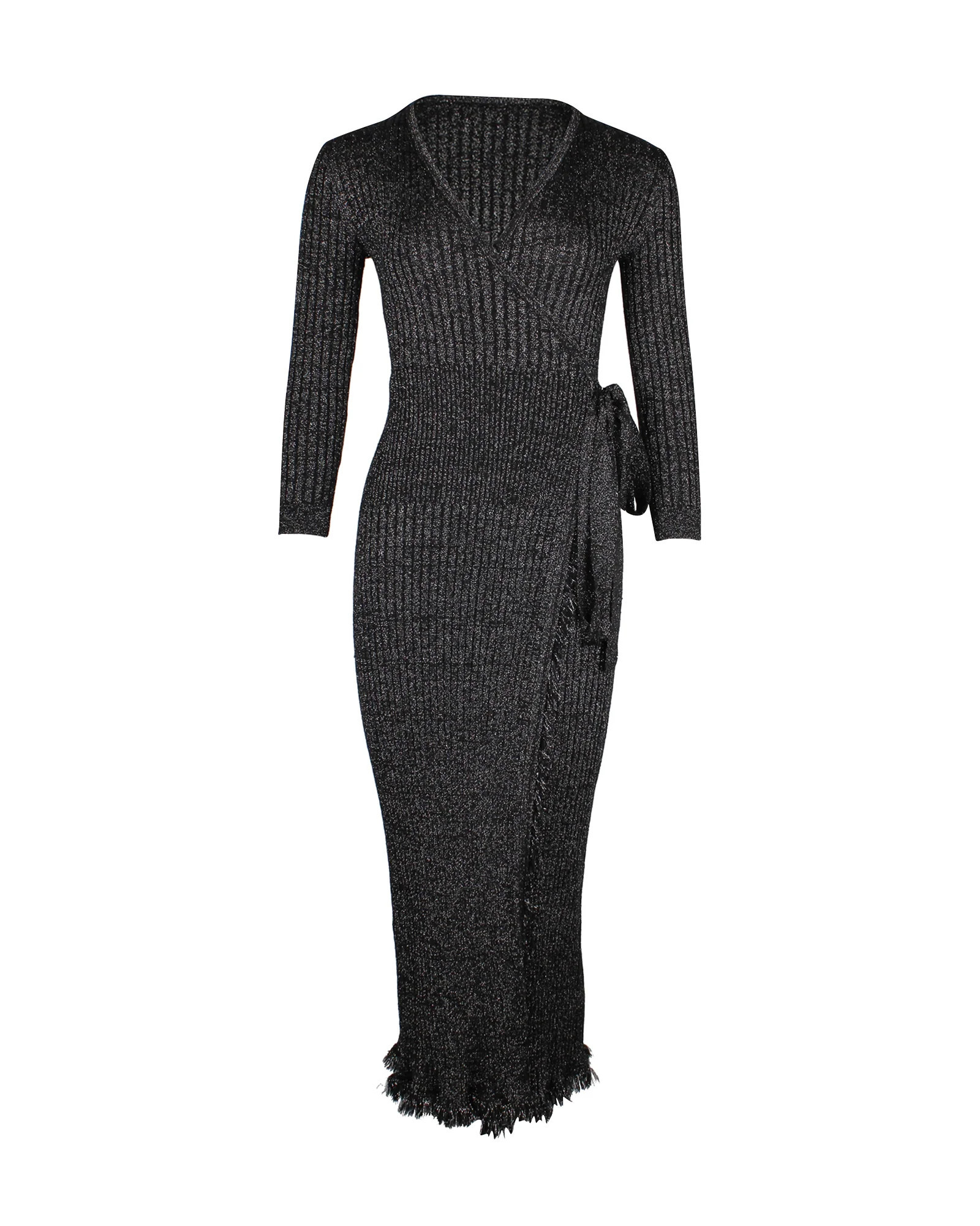 Diane von Furstenberg Bobbi Wrap Dress in Black Merino Wool | Shop Simon