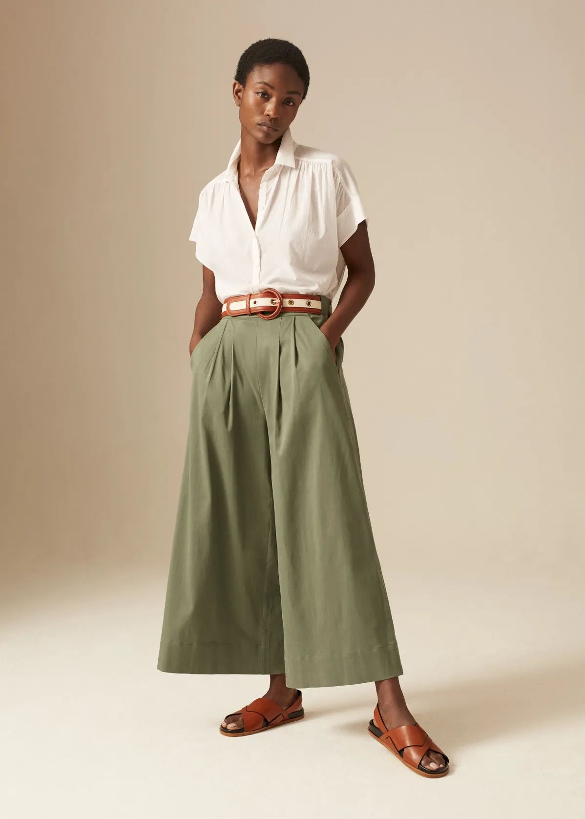 Satined Cotton Wide-Leg Culotte + Belt | ME + EM