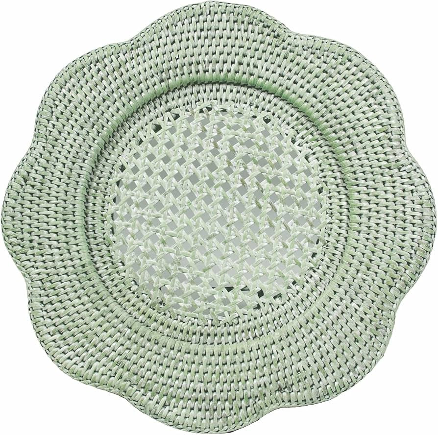 Rattan Scalloped Round Charger Plate in Green - 1 Charger Plate | Amazon (US)