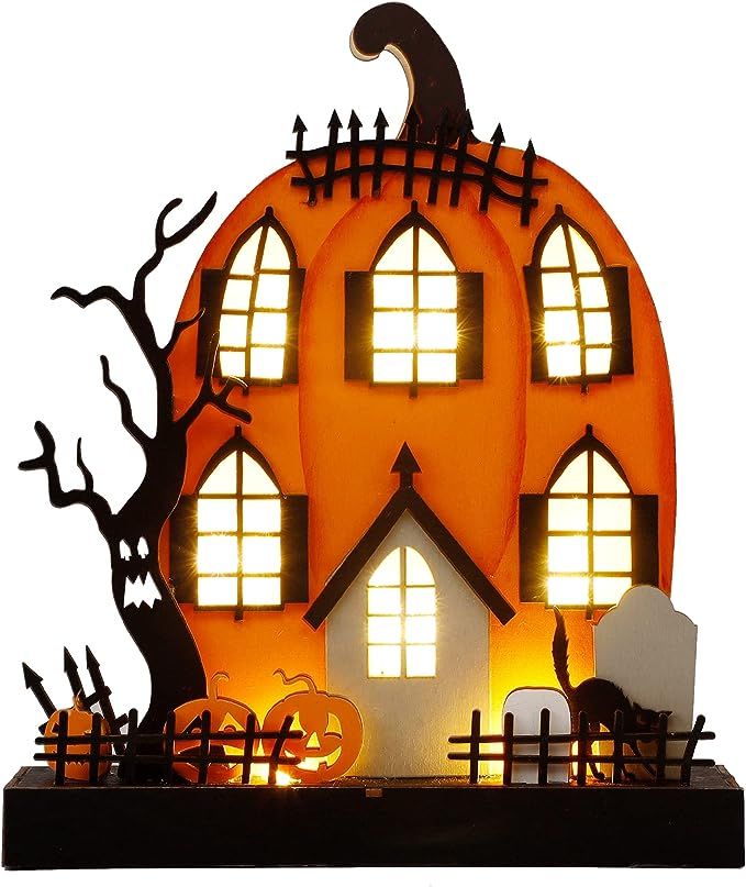 DR.DUDU Halloween Tabletop Figurines, 9 x 8 Inches Lighted Pumpkin House Ornament, Ghost Tree Woo... | Amazon (US)