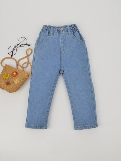 Toddler Girls Solid Slant Pocket Elastic Waist Jeans | SHEIN