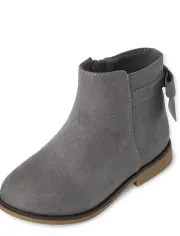 Toddler Girls Faux Suede Bow Booties | The Children's Place  - GREY | The Children's Place